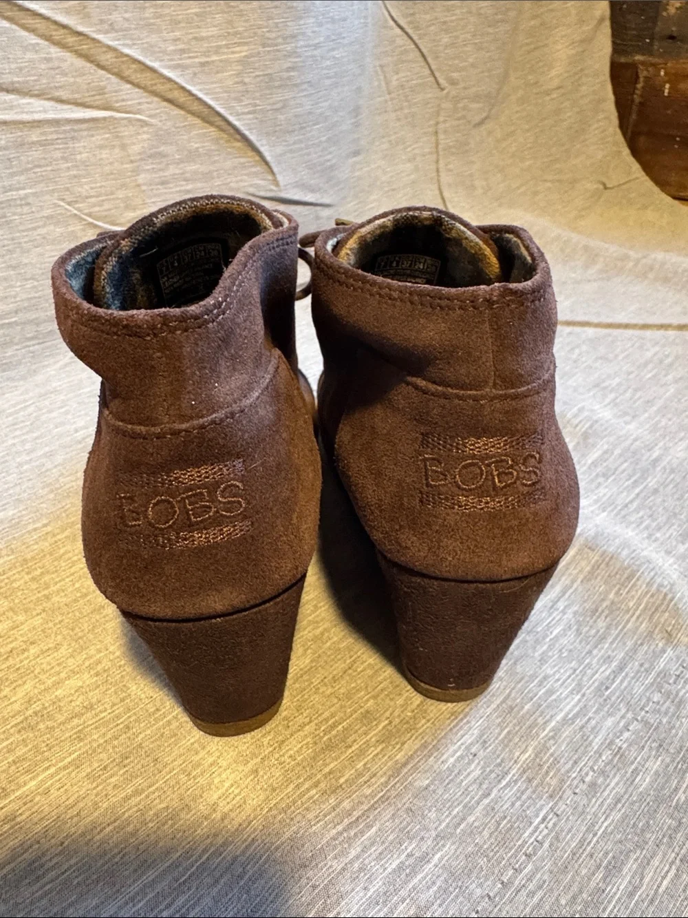 Skechers BOBS Dark Brown Suede Wedge Ankle Booties